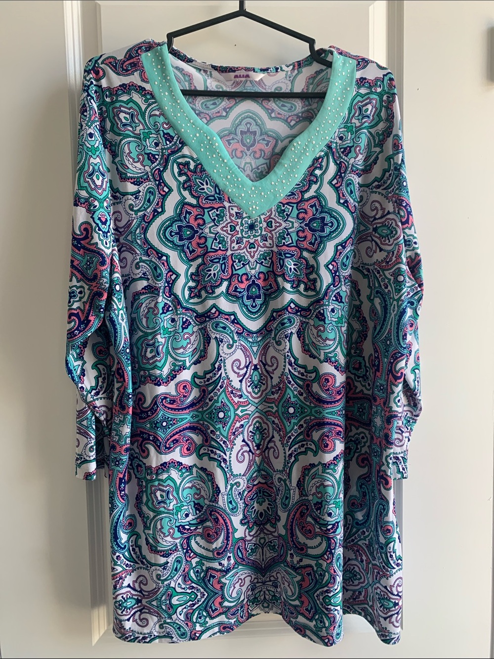 Alia Teal and Pink Paisley V-Neck Tunic